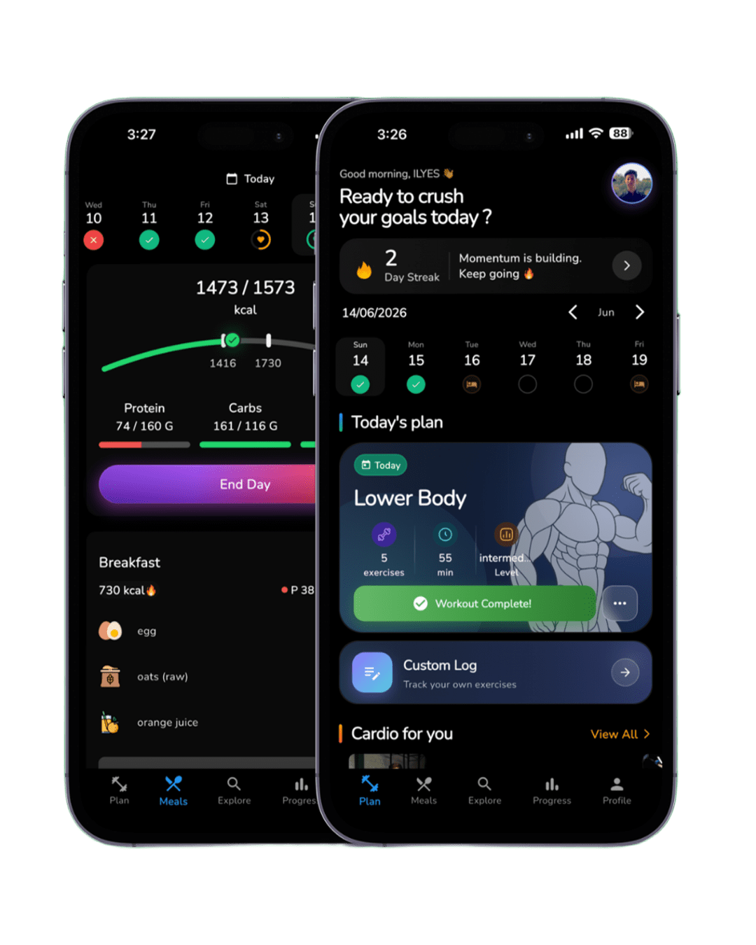 HealFit app in dark mode