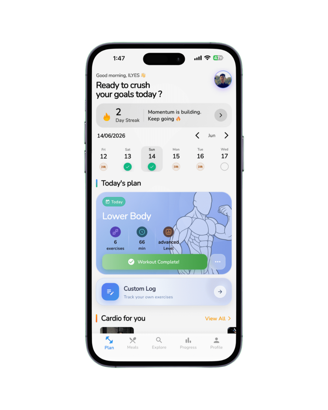 HealFit workout tracking screen